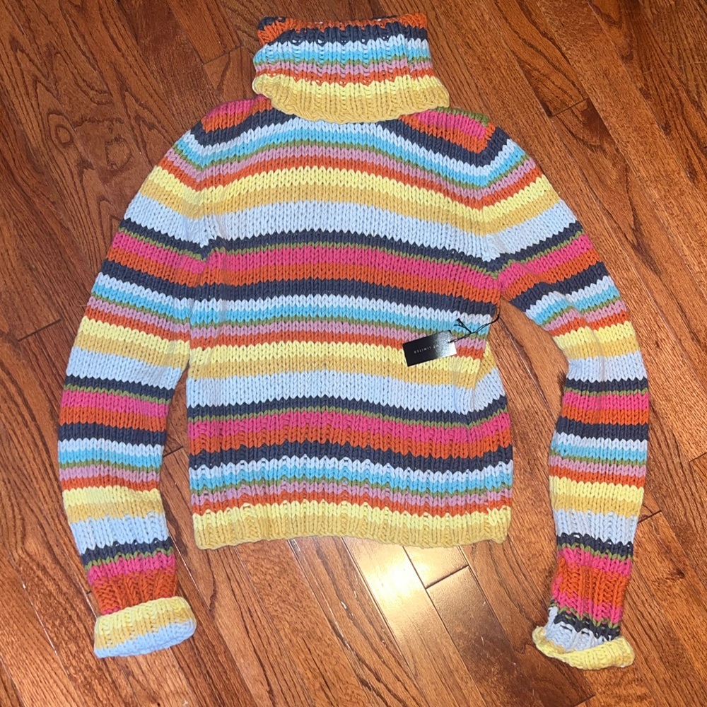 The Limited Y2K Hand Knit Multicolor Striped Turtleneck Sweater